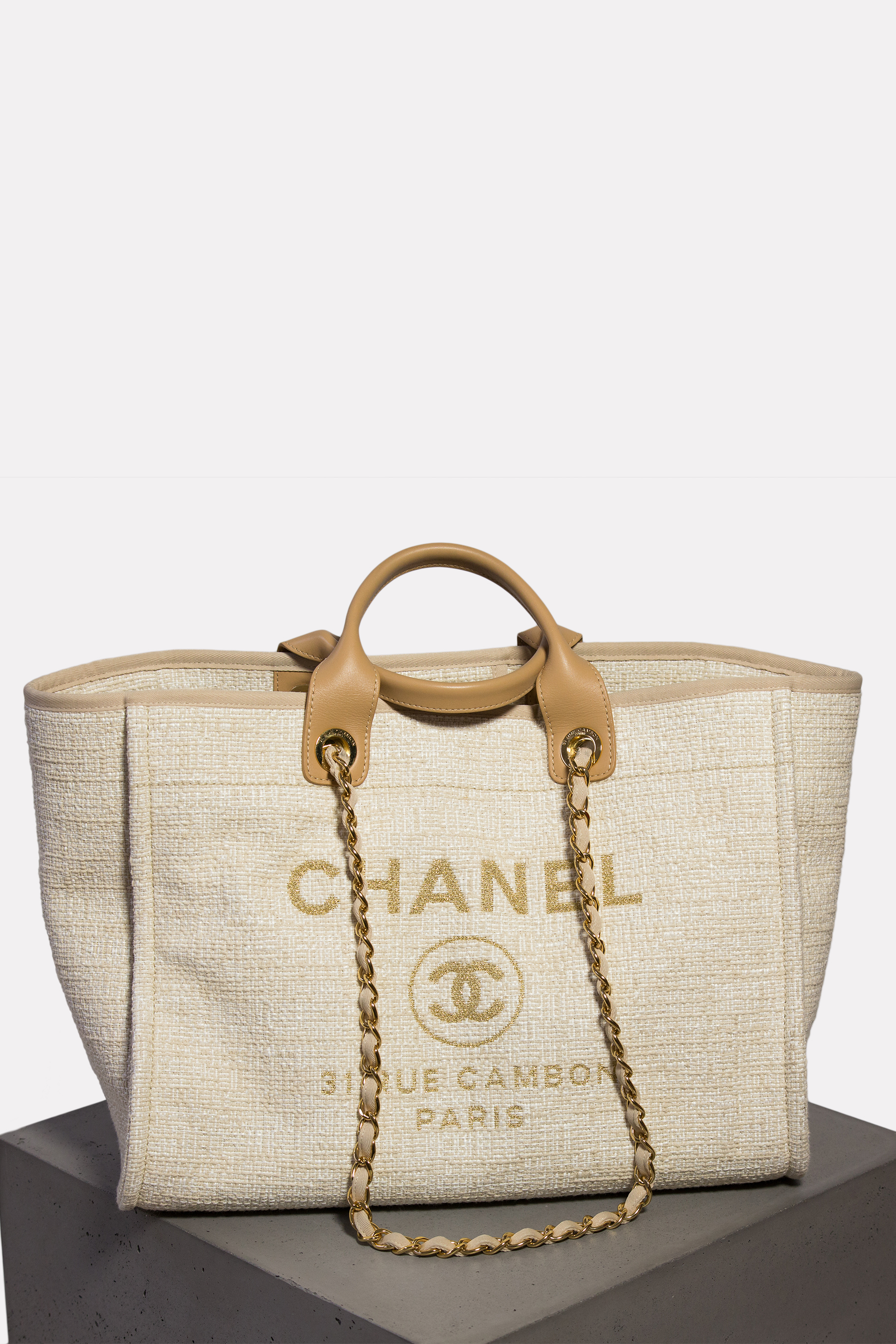 Chanel Deauville Medium shopping tote beige tweed