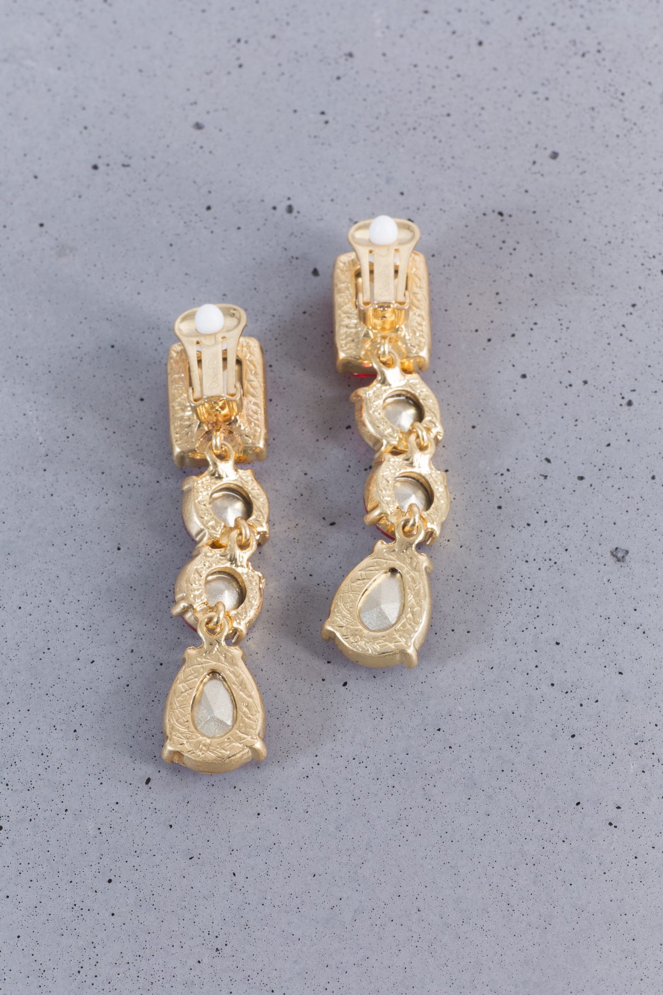 Oscar de la Renta Drop Gold Crystal Clip Earrings