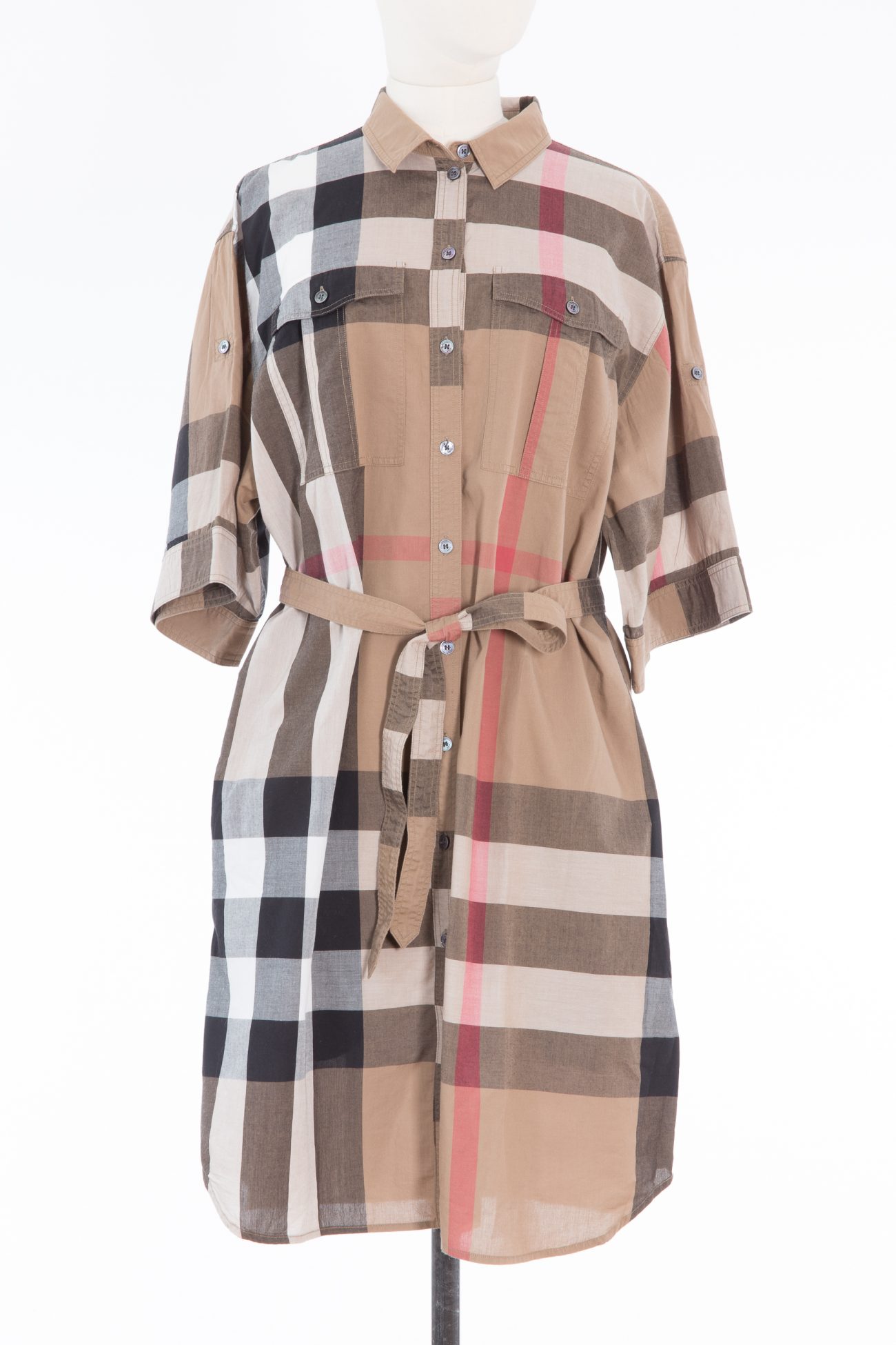 Burberry belted check cotton shirt dress