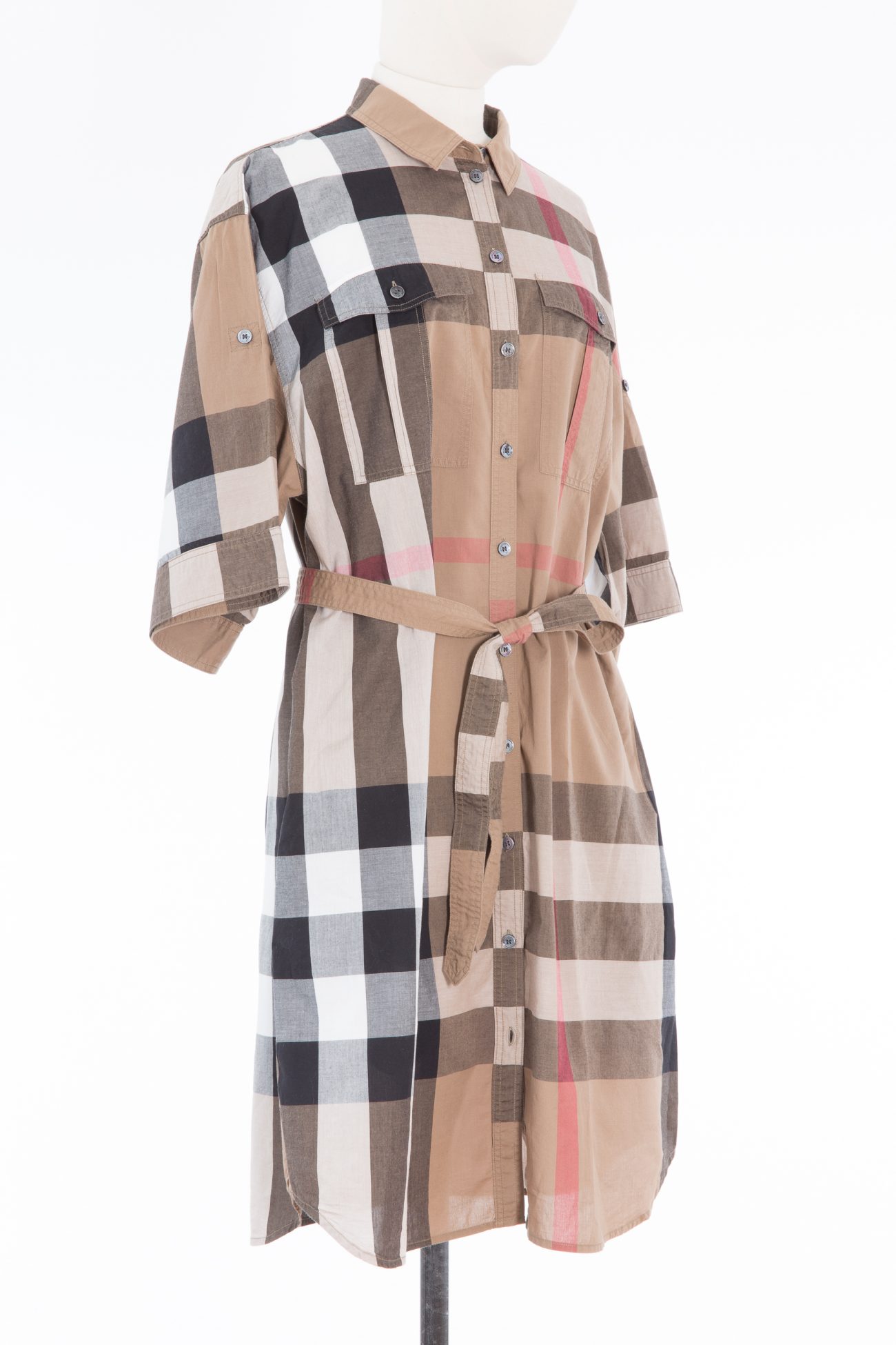 Burberry belted check cotton shirt dress