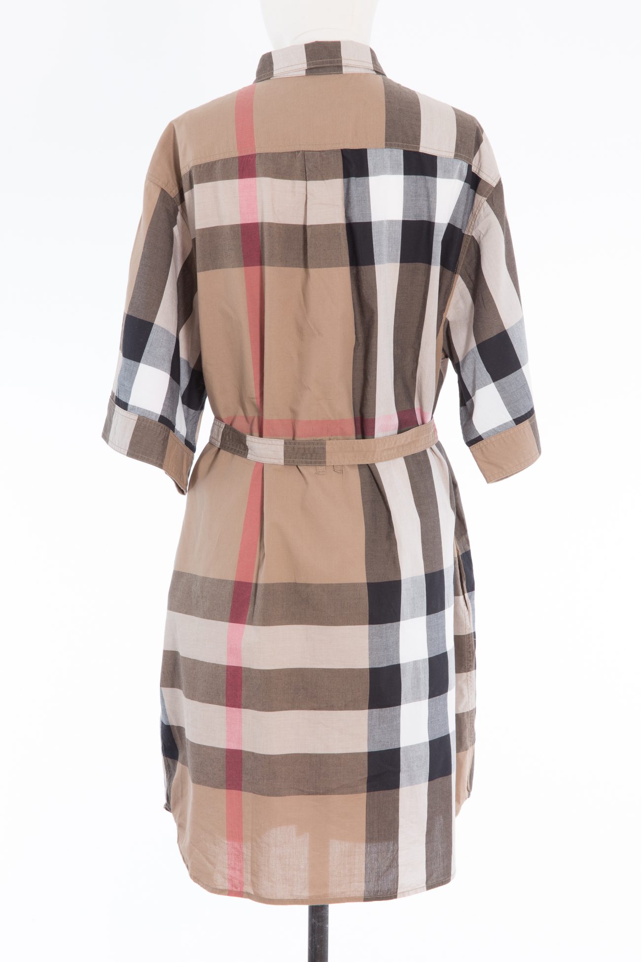 Burberry belted check cotton shirt dress