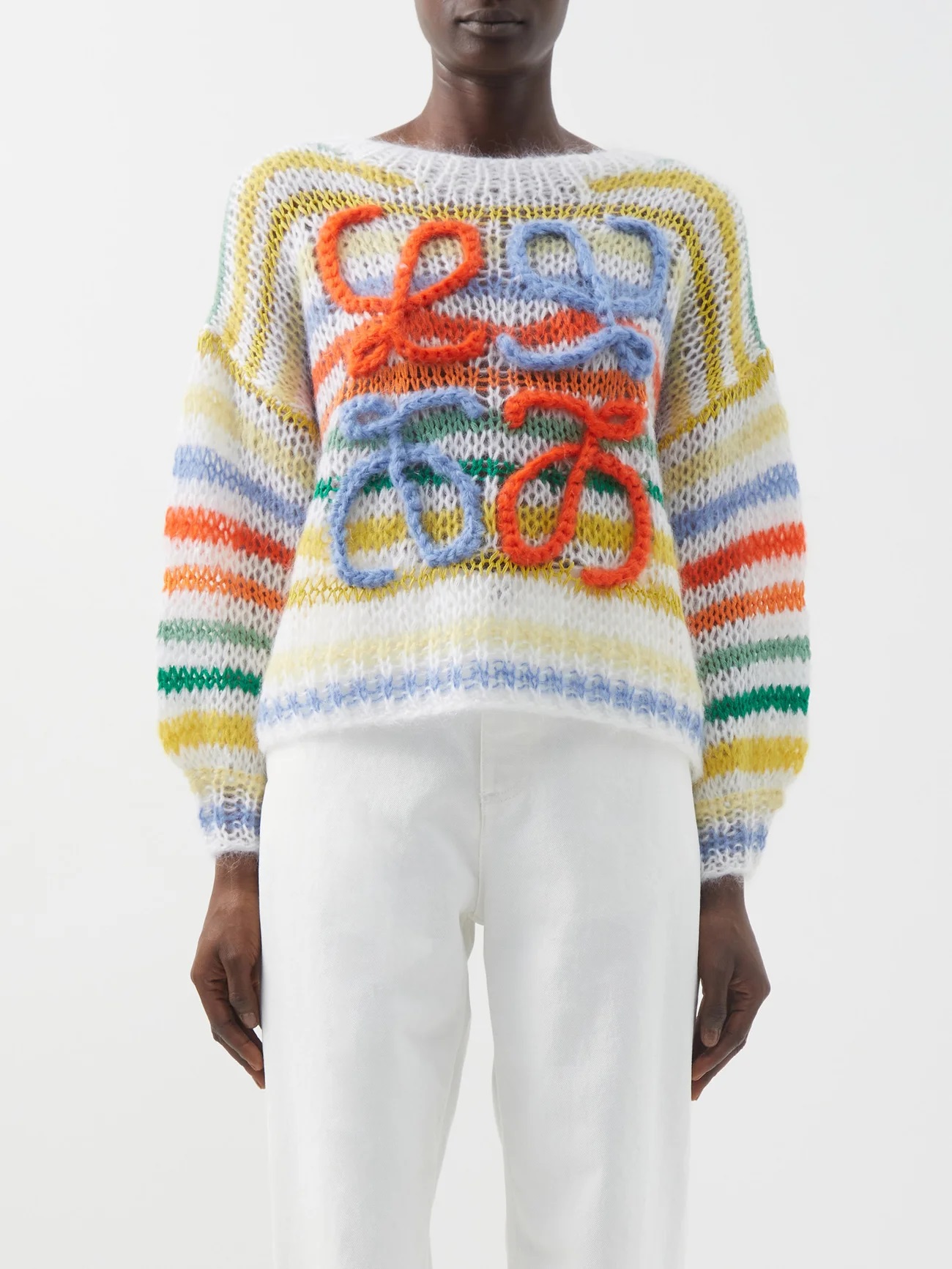 Loewe Anagram-appliqué striped mohair-blend sweater