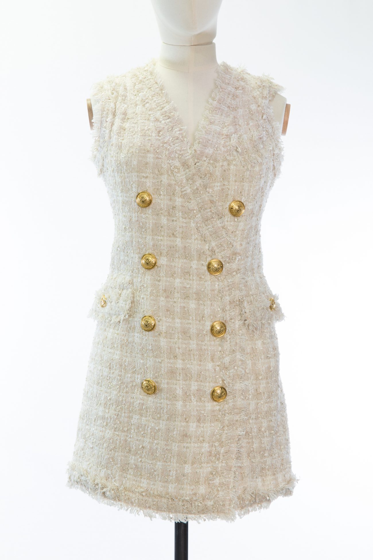 Balmain tweed mini dress, beige, FR36