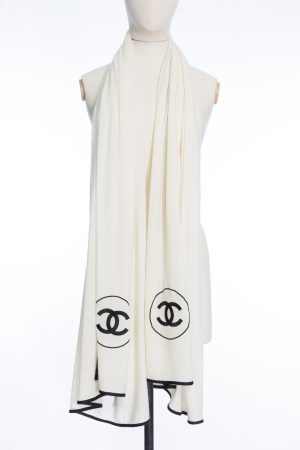 Chanel Large CC Cashmere and Silk Ivory Shawl Scarf