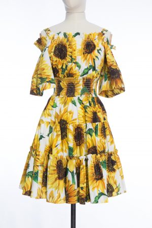 Dolce Gabbana Sunflower Cotton Poplin mid length dress