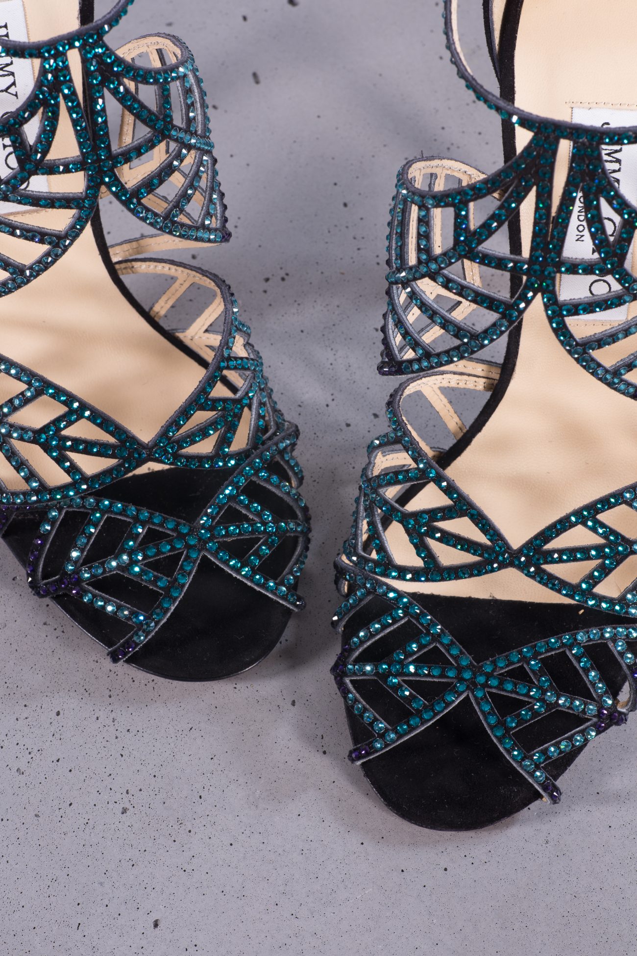 Jimmy Choo Black Multicolor Crystal Embellished Suede Kallai Leaf Sandals