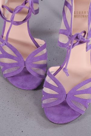 Stuart Weitzman Suede Purple Lace Up Heels