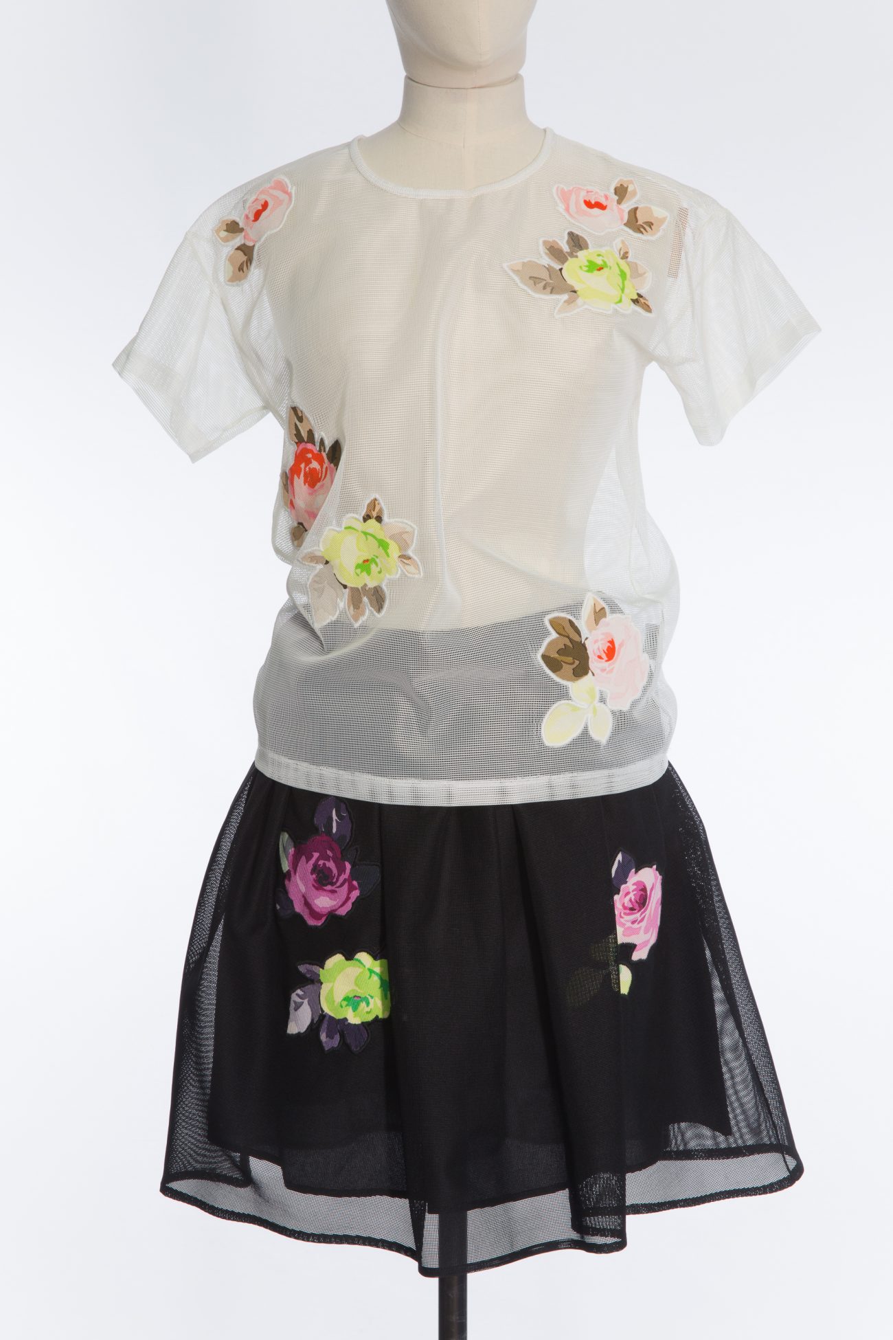 Carven Trio Set, skirt, jacket, t-shirt, flowers, multicolour, xs-m