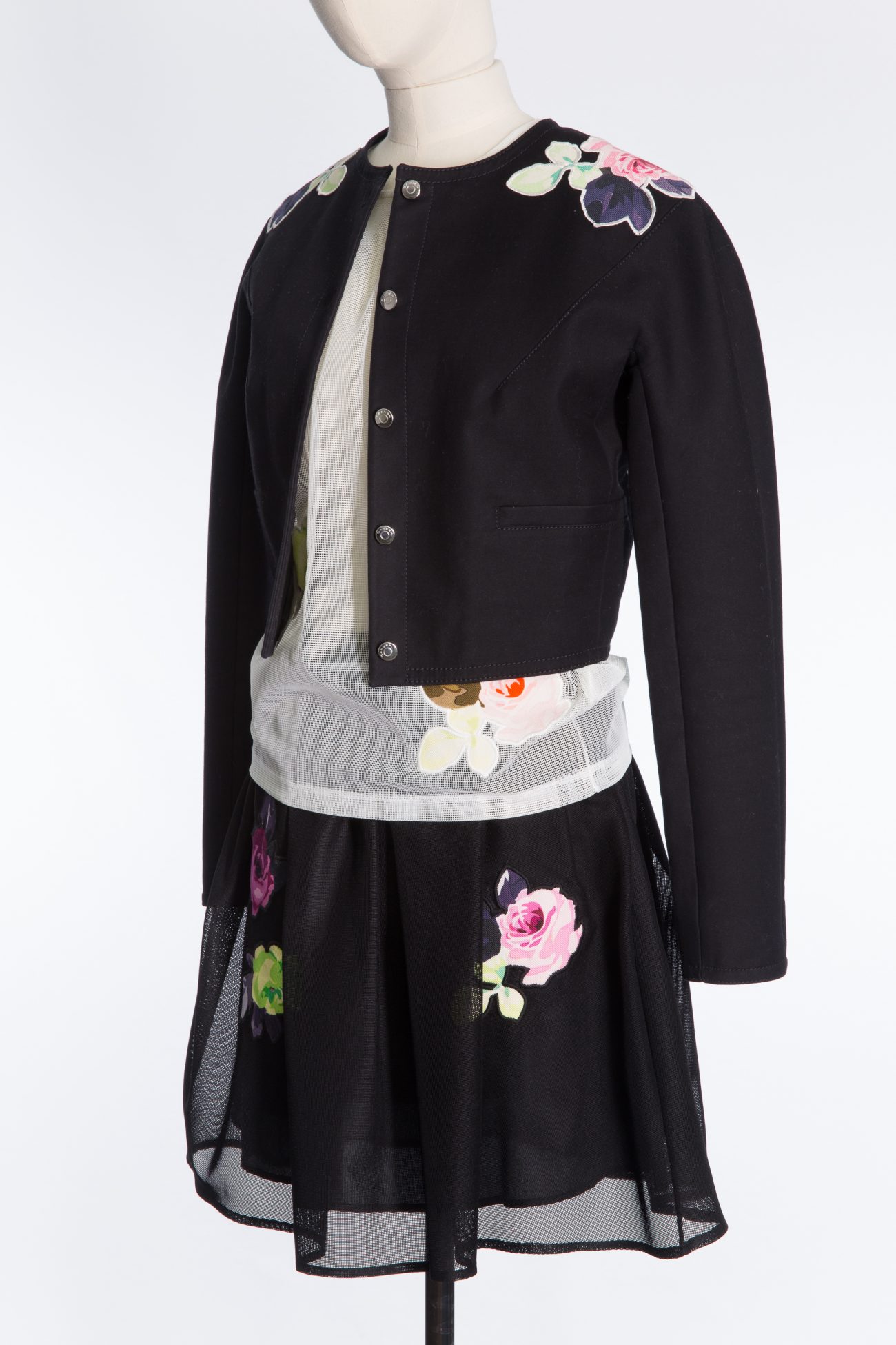 Carven Trio Set, skirt, jacket, t-shirt, flowers, multicolour, xs-m