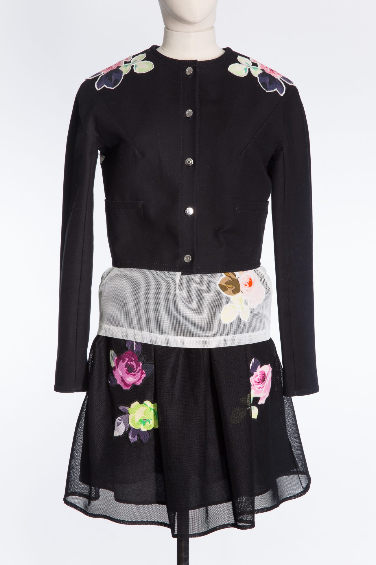 Carven Trio Set, skirt, jacket, t-shirt, flowers, multicolour, xs-m