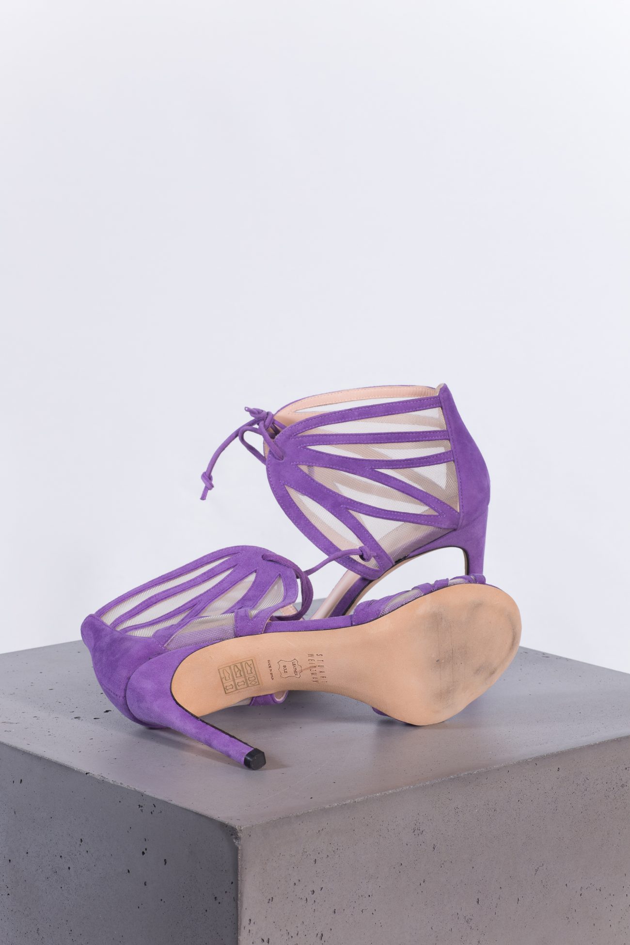Stuart Weitzman Suede Purple Lace Up Heels