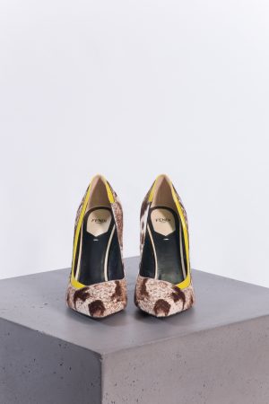 Fendi Printed Pony Hair And Patent Leather Trim Pointed Toe Pumps