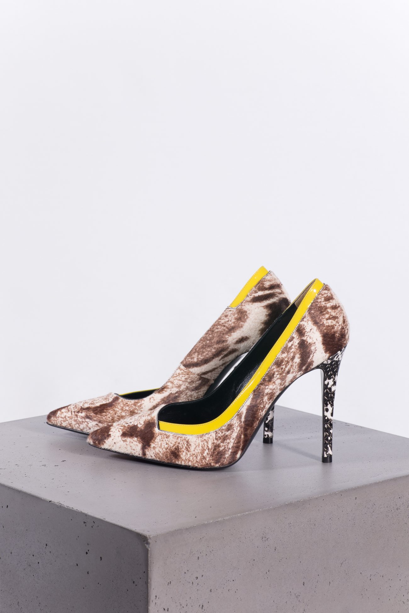 Fendi Printed Pony Hair And Patent Leather Trim Pointed Toe Pumps