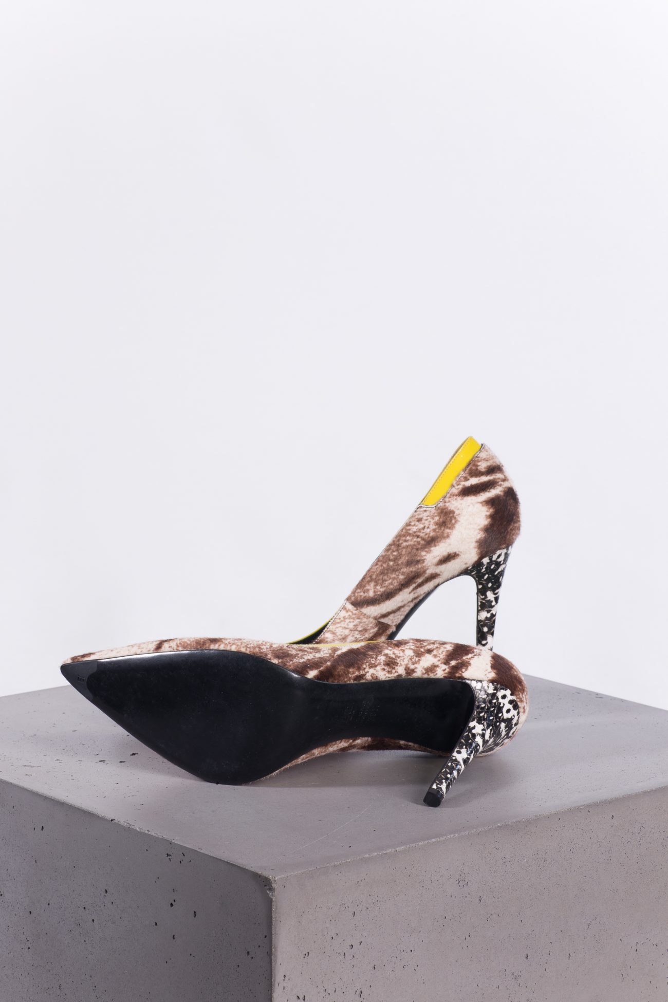 Fendi Printed Pony Hair And Patent Leather Trim Pointed Toe Pumps