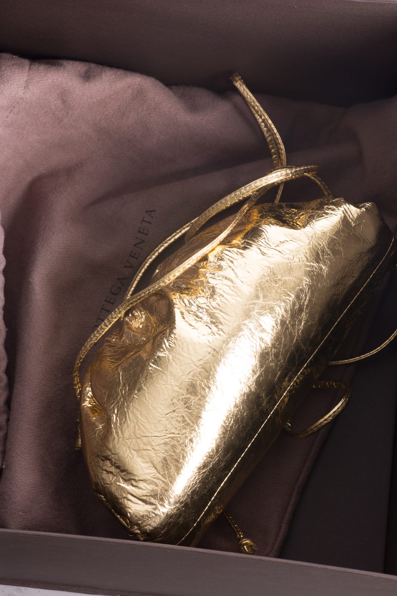 Bottega Veneta Metallic Crinkled Lambskin The Mini Pouch Gold