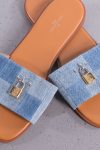 Louis Vuitton Blue Denim Fabric Lock It Flat Slides
