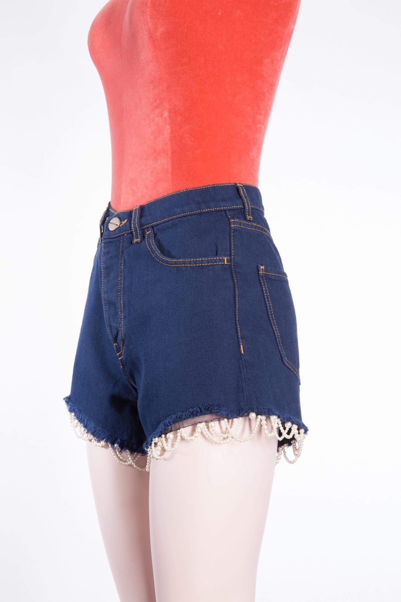 Denim Shorts with decorative pearls