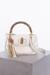White Leather Gold Trim Bamboo Gucci Museo Top Handle Bag