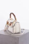 White Leather Gold Trim Bamboo Gucci Museo Top Handle Bag