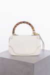 White Leather Gold Trim Bamboo Gucci Museo Top Handle Bag