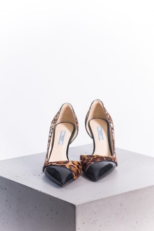 Prada Leopard Print Pony Hair And Patent Leather D'Orsay Pumps