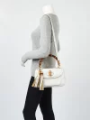 White Leather Gold Trim Bamboo Gucci Museo Top Handle Bag
