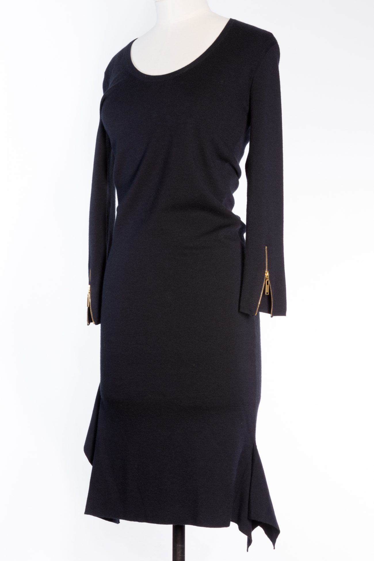 Long Sleeve Black Dress in Cashmere and Silk