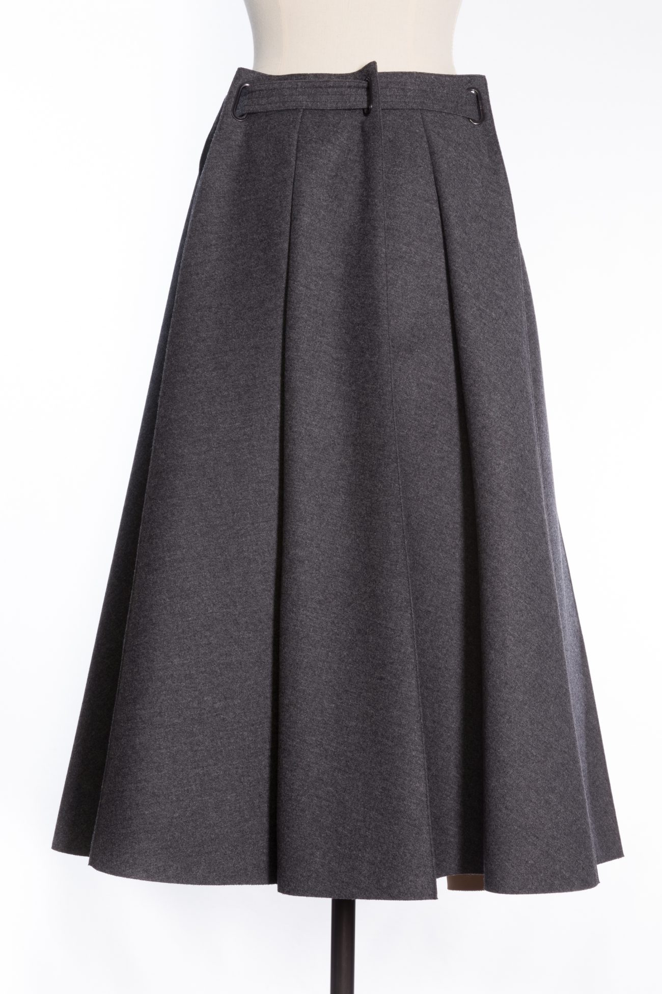 Lightweight Fleece Wool Pleated Midi Skirt In Grey