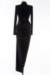 Alexandre Vauthier Ruched Crystal-embellished Stretch-velvet Turtleneck Gown in Black