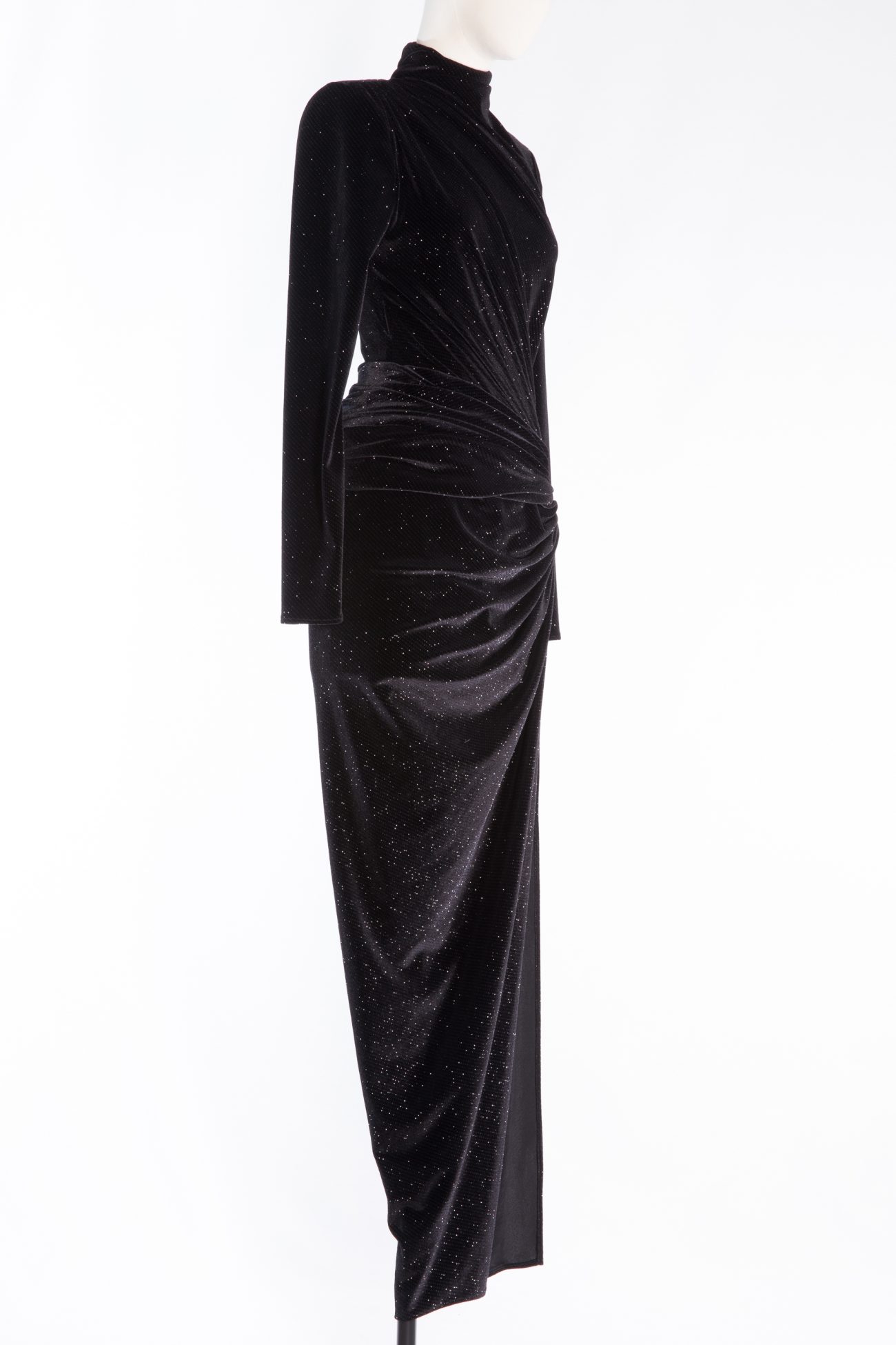 Alexandre Vauthier Ruched Crystal-embellished Stretch-velvet Turtleneck Gown in Black
