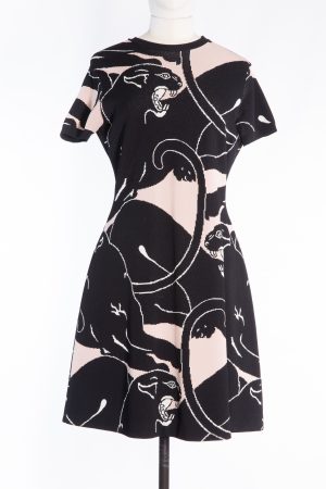 Valentino Panther printed knit tie-neck mid-length dress