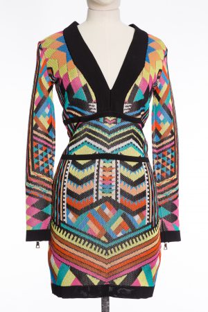 Balmain Multicolor geometric jacquard knit bodycon dress