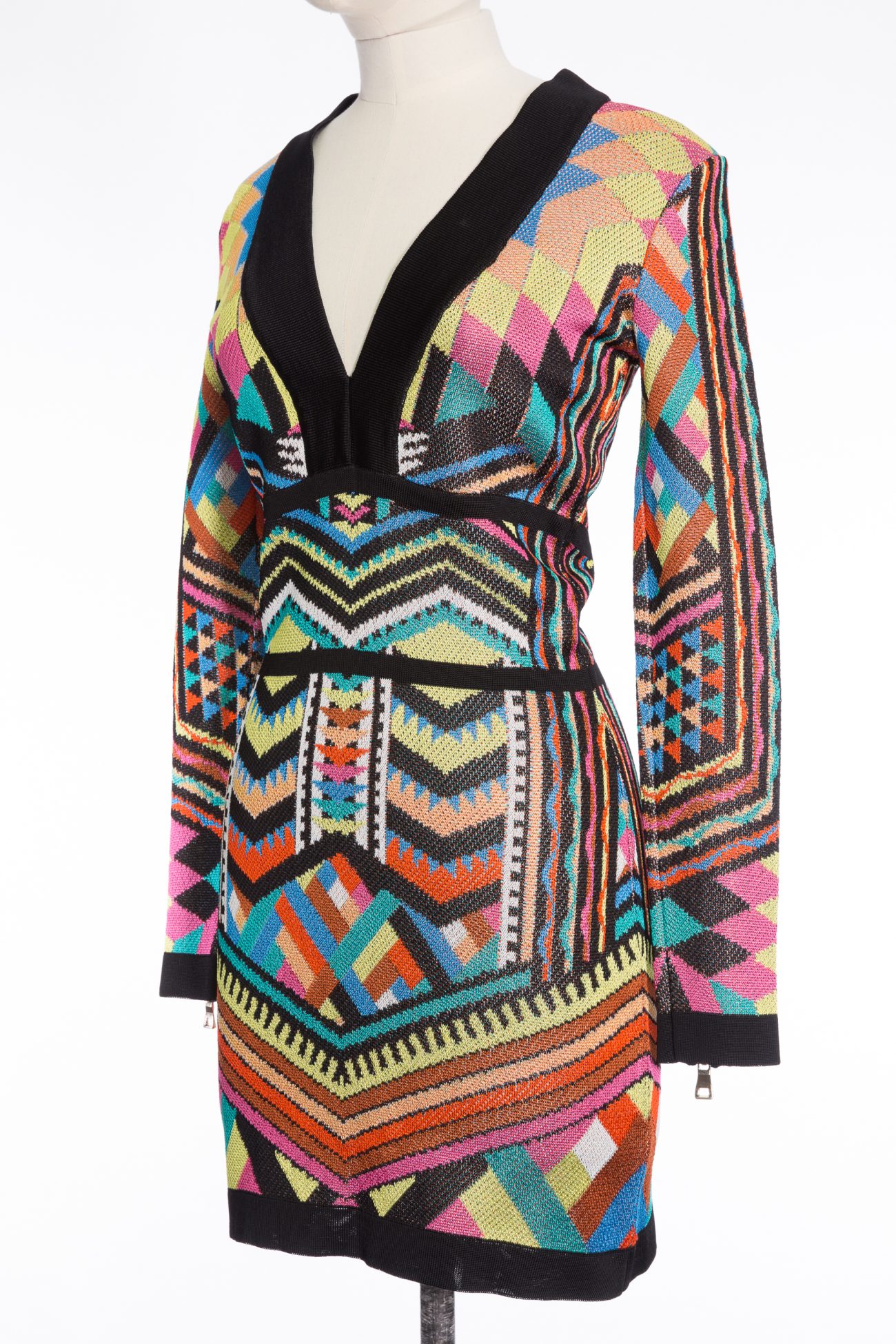 Balmain Multicolor geometric jacquard knit bodycon dress