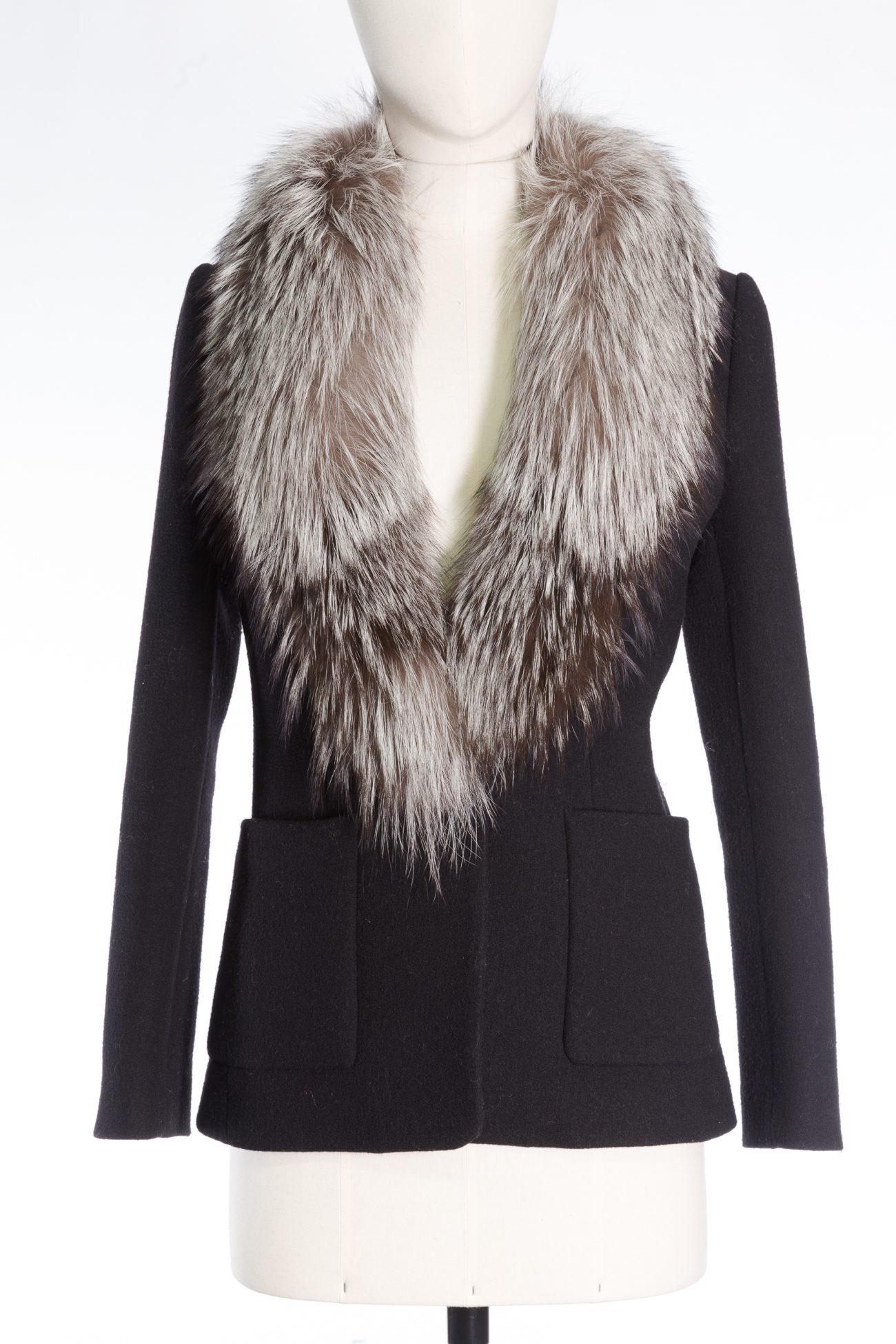Joseph Black Wool Fur Collar Jacket