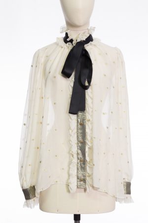 Dolce&Gabbana Pussy-bow fil-coupe silk-blend chiffon blouse
