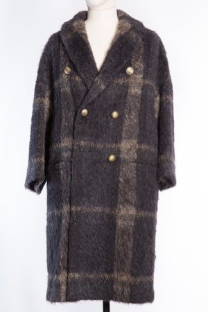 Brunello Cucinelli Double-breasted windowpane alpaca-wool coat with monili