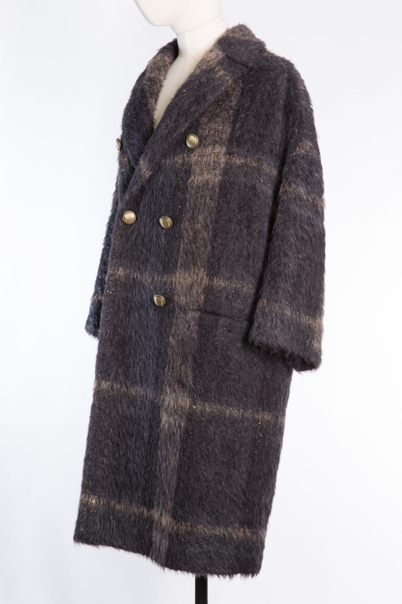 Brunello Cucinelli Double-breasted windowpane alpaca-wool coat with monili