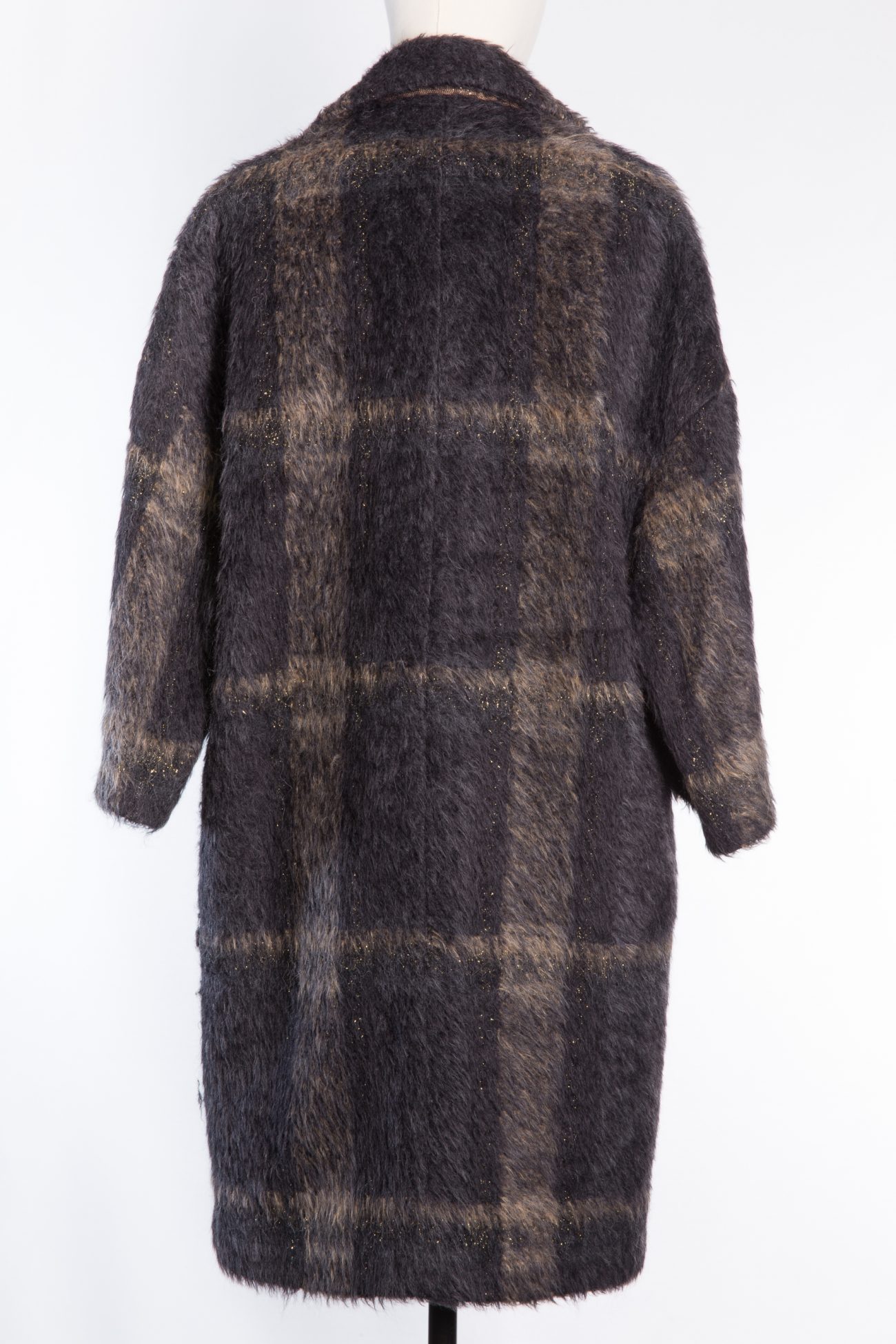 Brunello Cucinelli Double-breasted windowpane alpaca-wool coat with monili