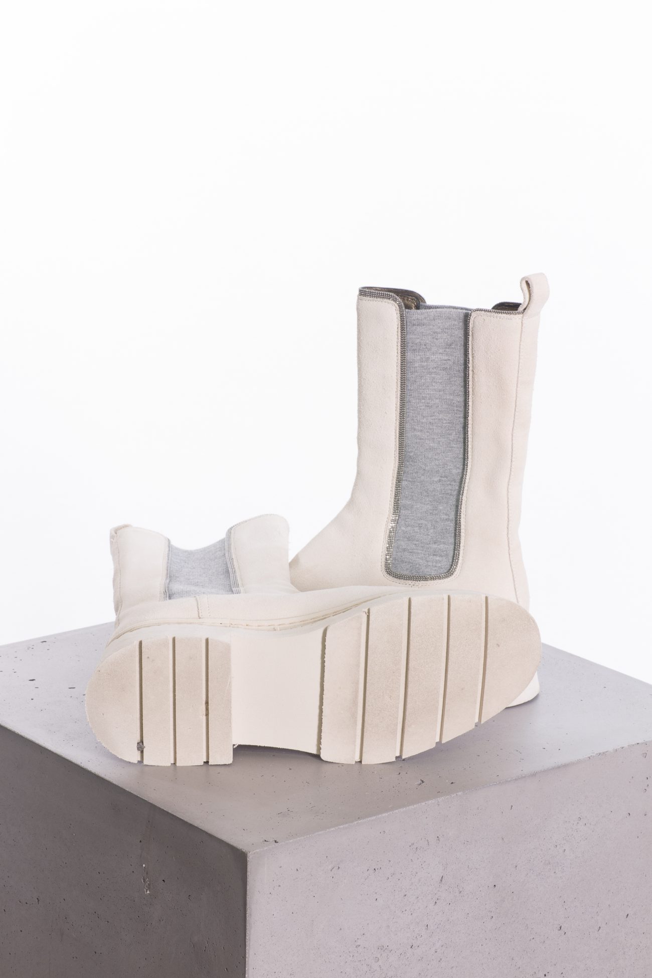 Brunello Cucinelli Suede Chelsea boots with Monili beads