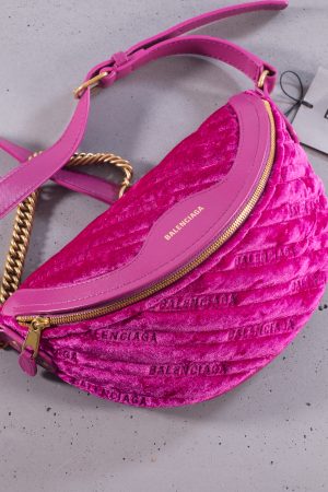 Balenciaga Crushed Velvet Souvenir XXS Belt Bag Fuchsia