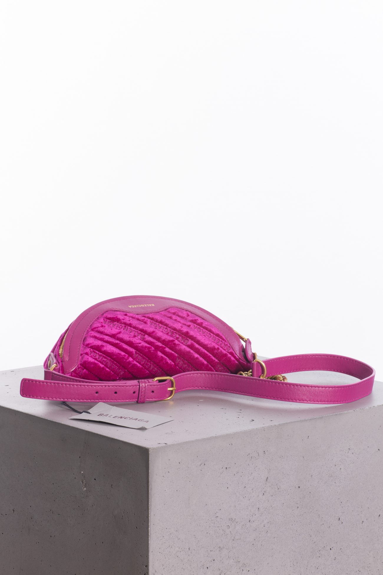 Balenciaga Crushed Velvet Souvenir XXS Belt Bag Fuchsia