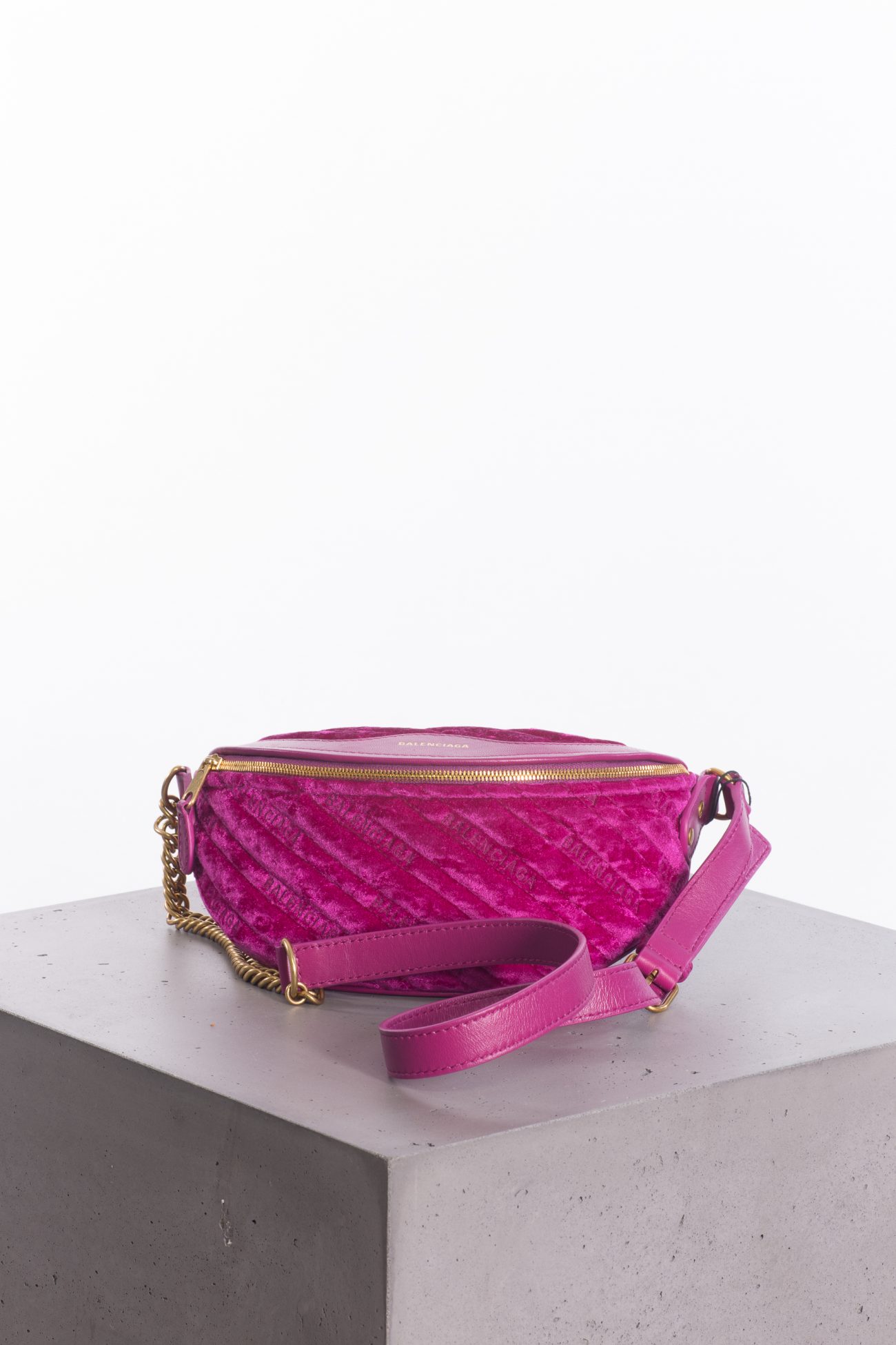 Balenciaga Crushed Velvet Souvenir XXS Belt Bag Fuchsia