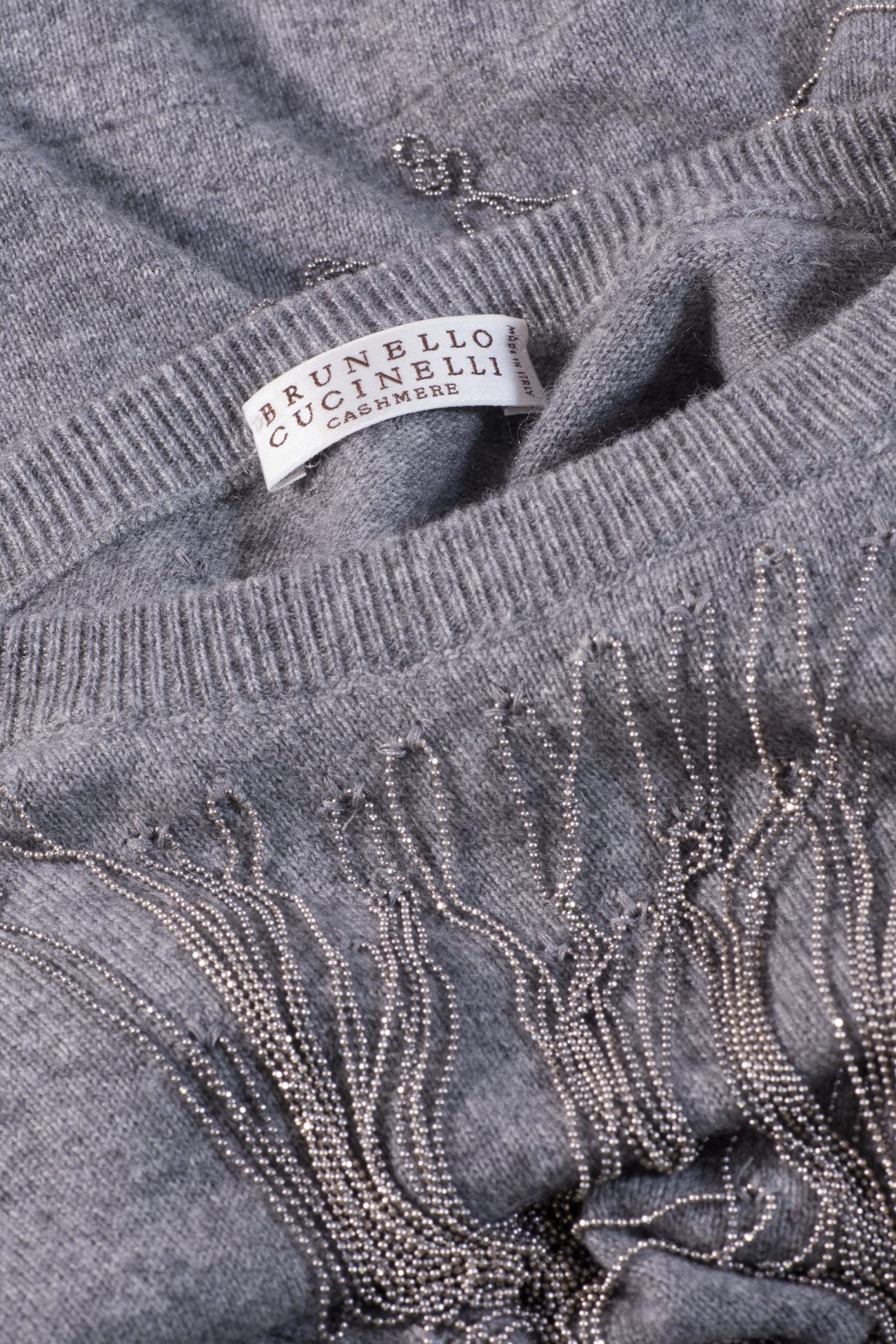 Brunello Cucinelli Cashmere sleeveless top with monili hanging swing beaded fringe