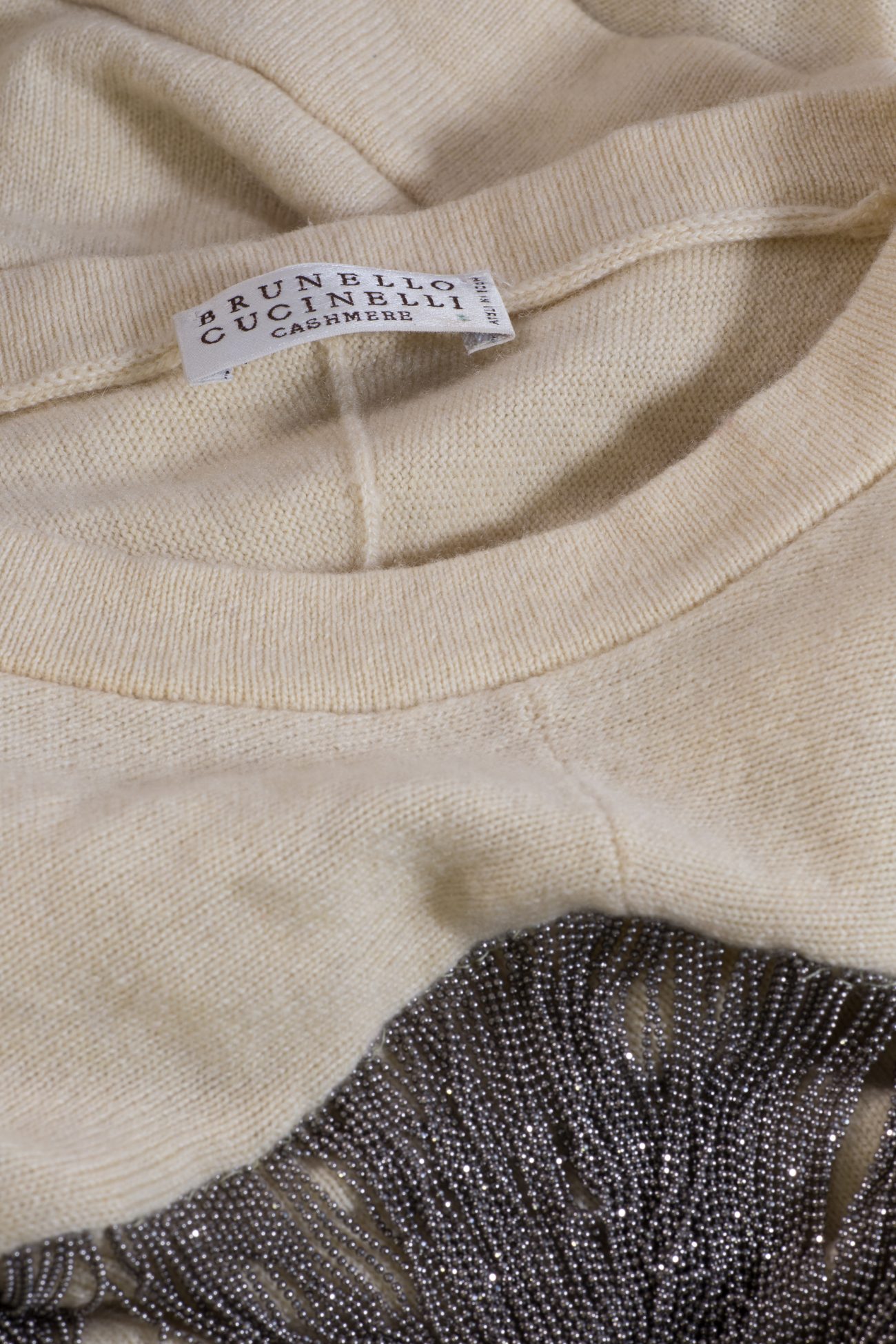 Brunello Cucinelli Cashmere sweater with monili hanging swing beaded fringe