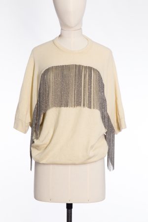 Brunello Cucinelli Cashmere sweater with monili hanging swing beaded fringe