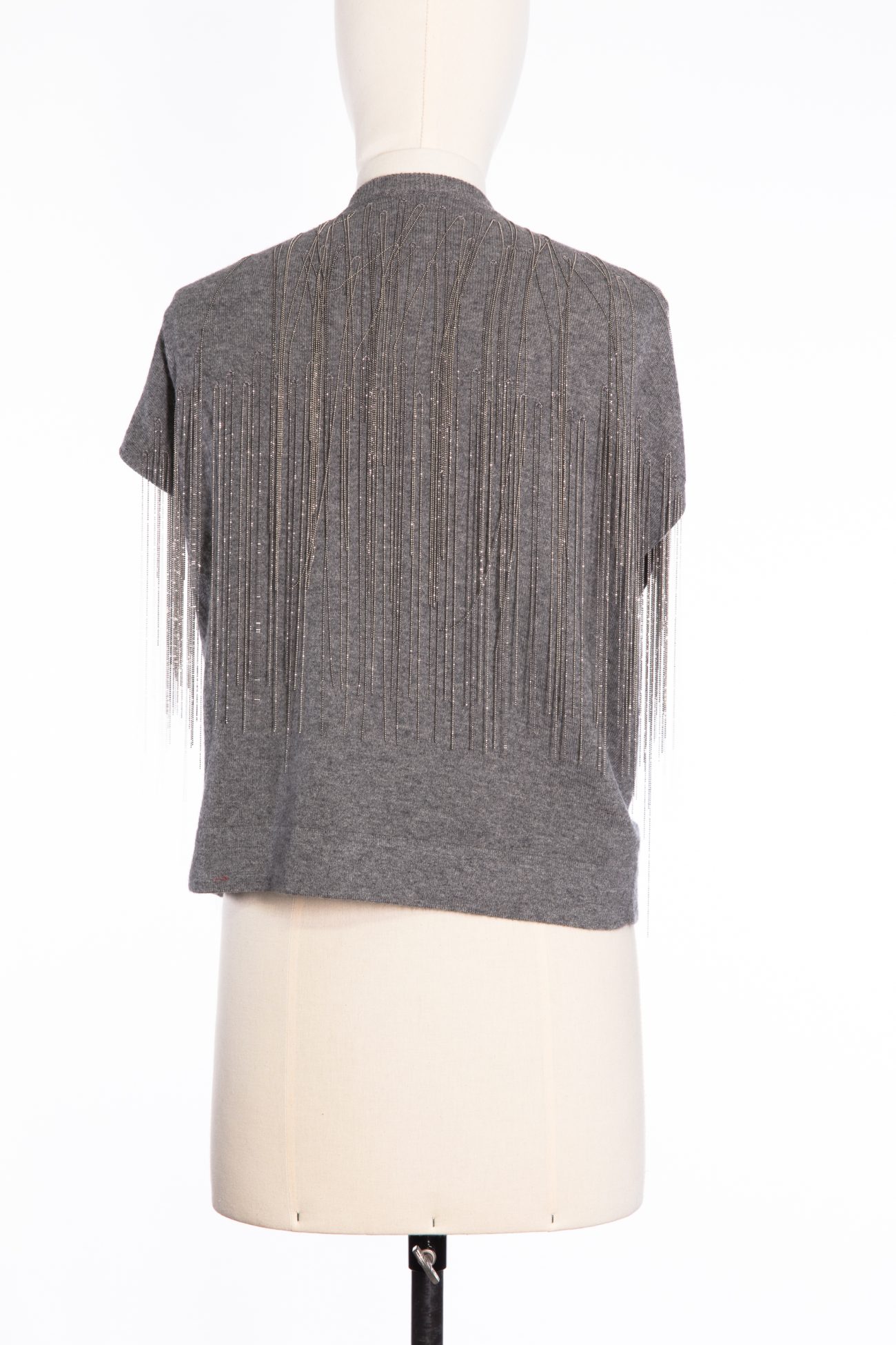 Brunello Cucinelli Cashmere sleeveless top with monili hanging swing beaded fringe