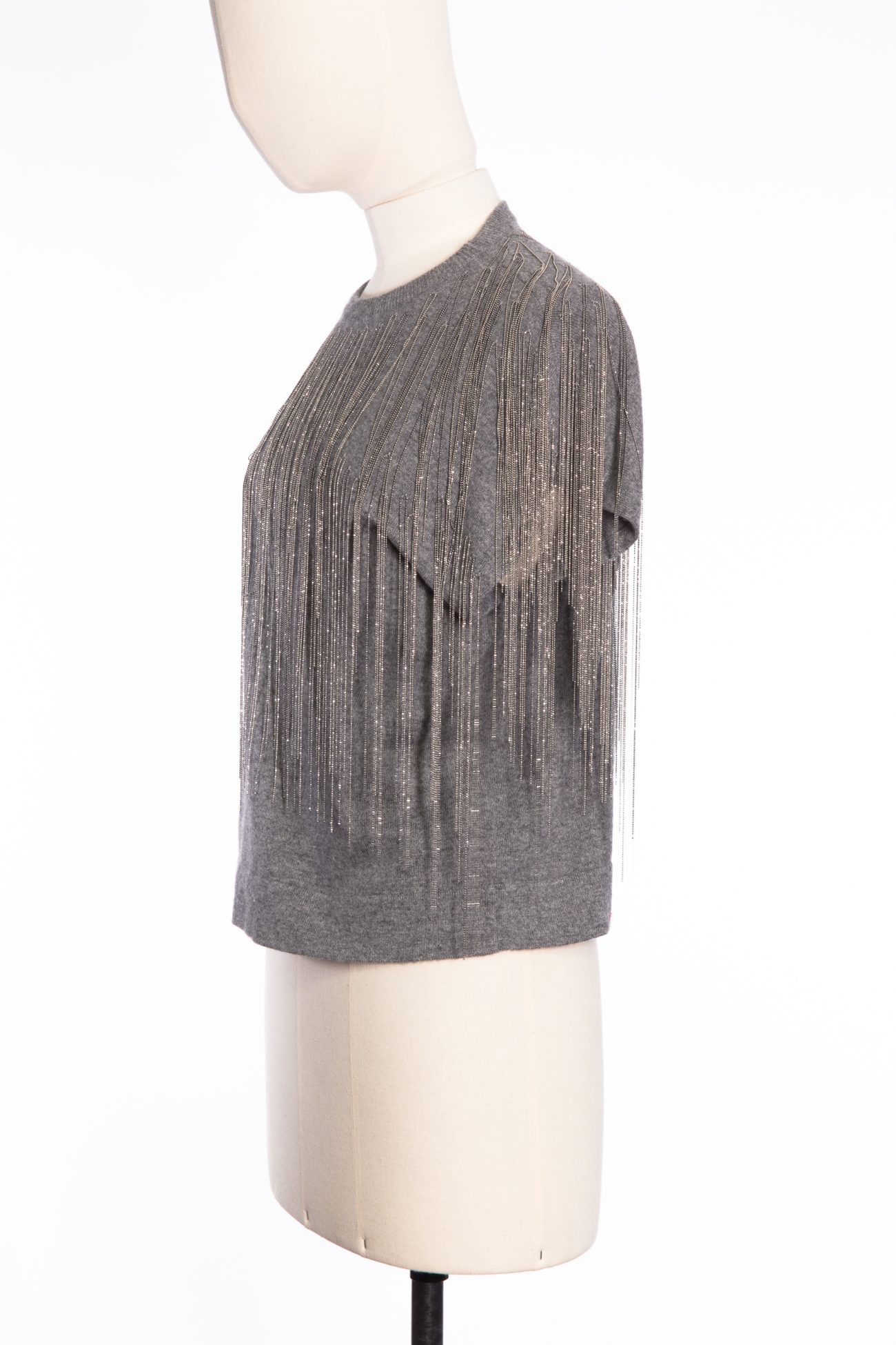 Brunello Cucinelli Cashmere sleeveless top with monili hanging swing beaded fringe