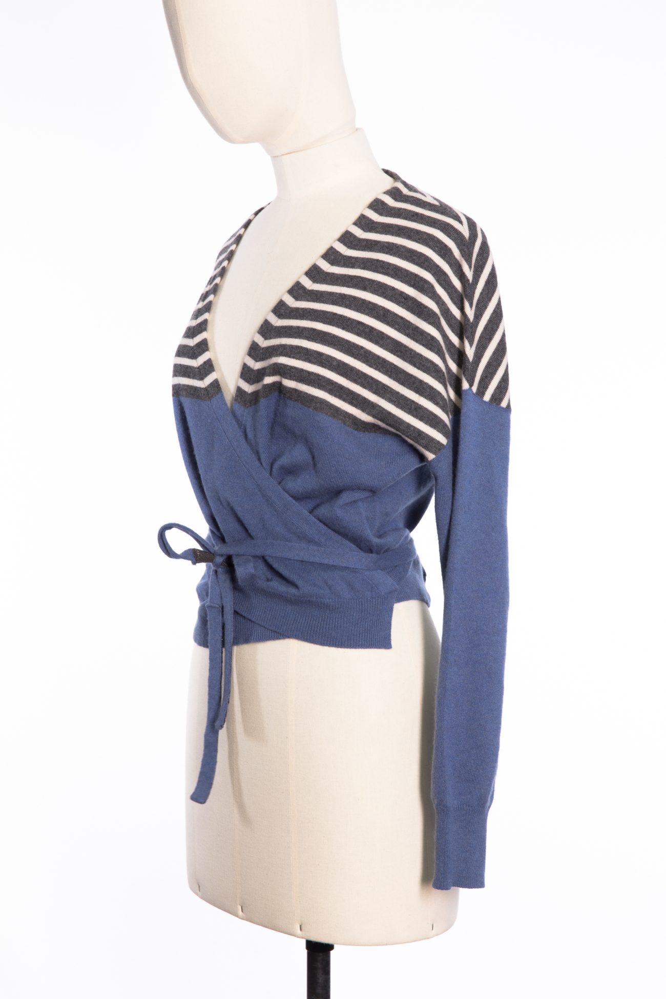 Brunello Cucinelli Cashmere belted striped cardigan 
