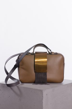 Brunello Cucinelli Brown leather bag with monili beads