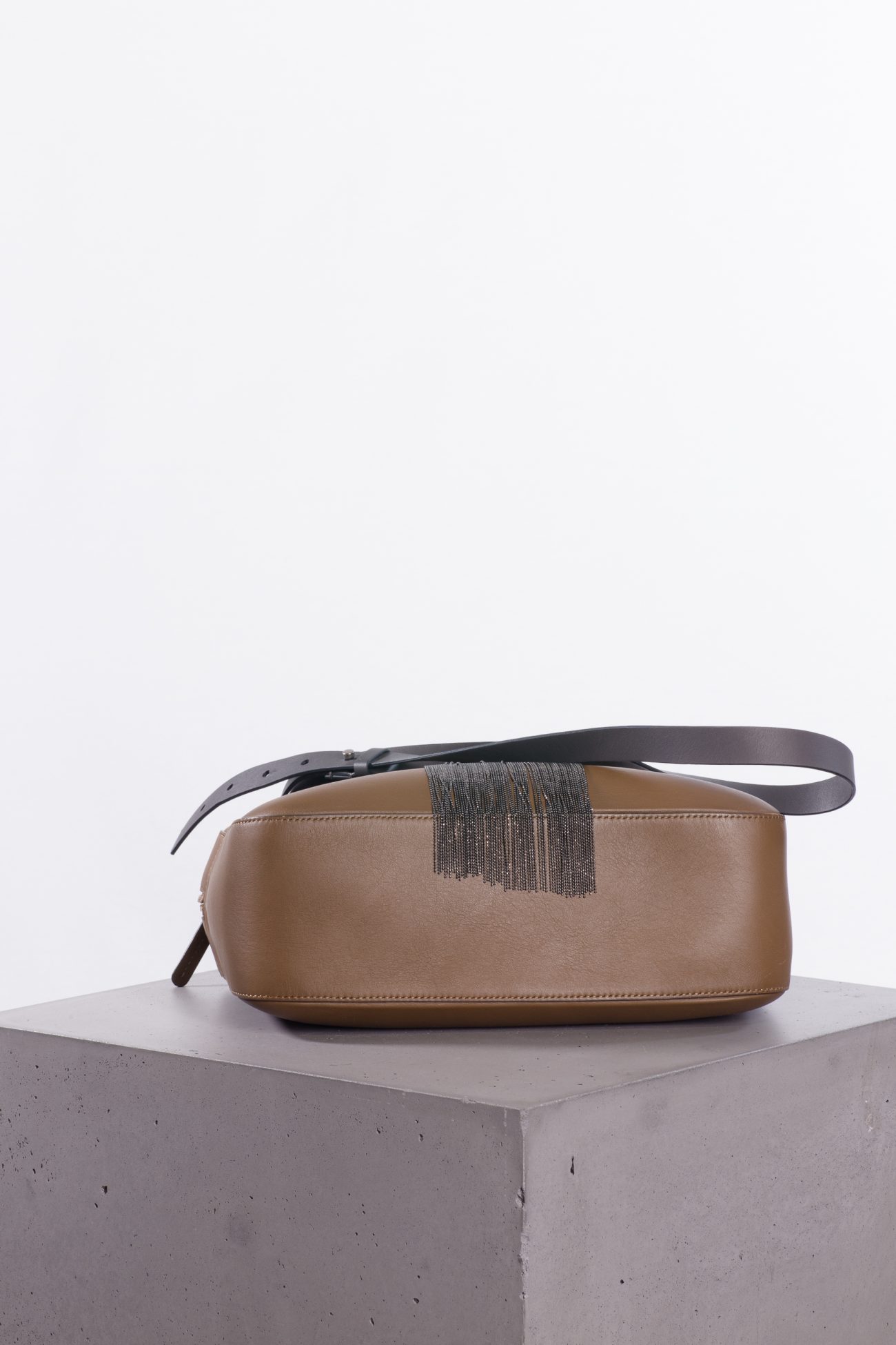 Brunello Cucinelli Brown leather bag with monili beads